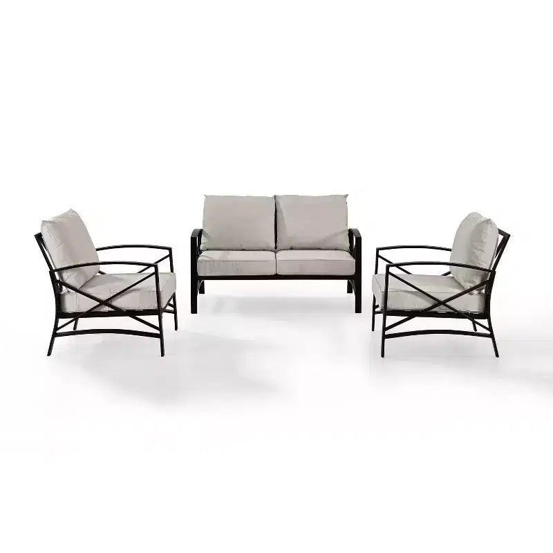 Ensemble de mobilier d'extérieur Crosley Kaplan en acier 3 pièces avec causeuse et 2 chaises couleur avoine