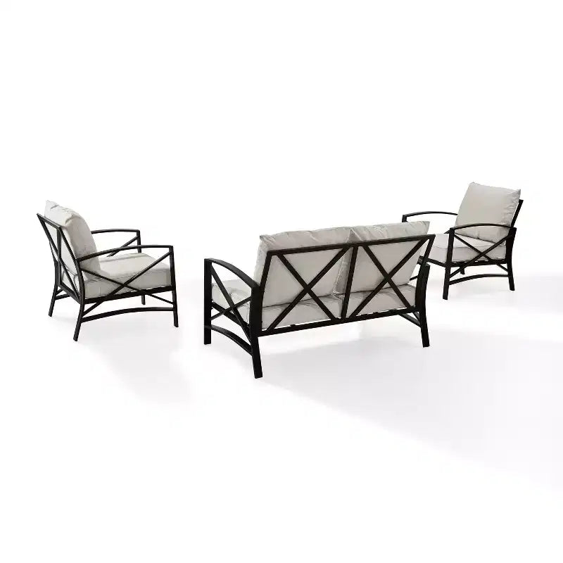 Ensemble de mobilier d'extérieur Crosley Kaplan en acier 3 pièces avec causeuse et 2 chaises couleur avoine