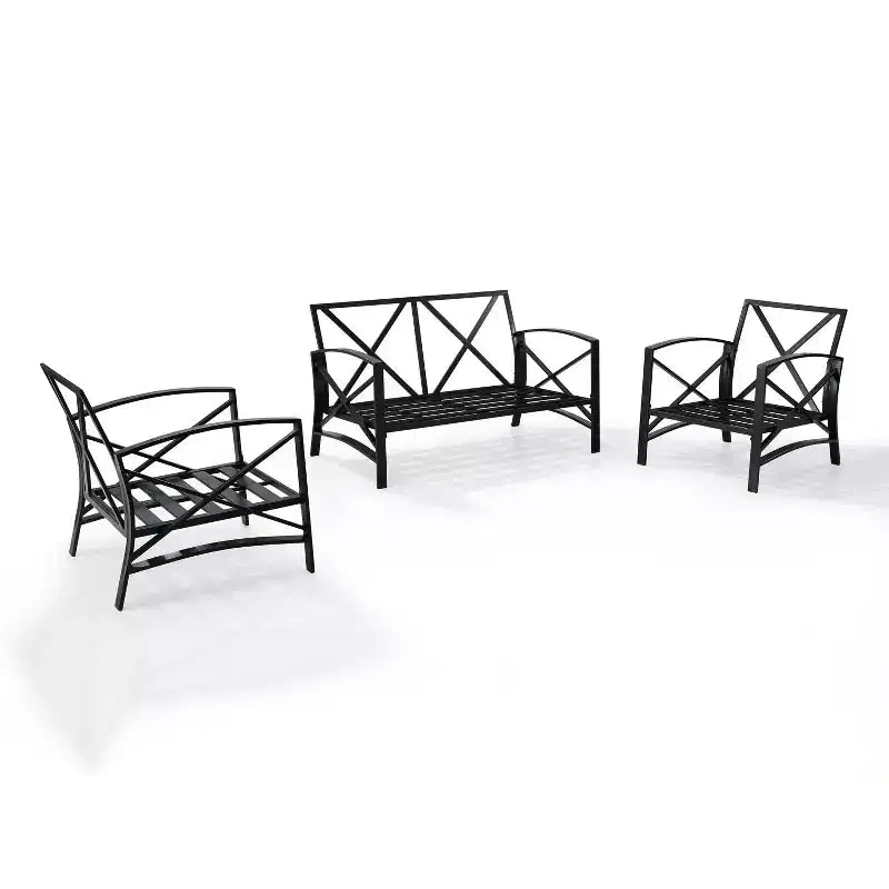 Ensemble de mobilier d'extérieur Crosley Kaplan en acier 3 pièces avec causeuse et 2 chaises couleur avoine