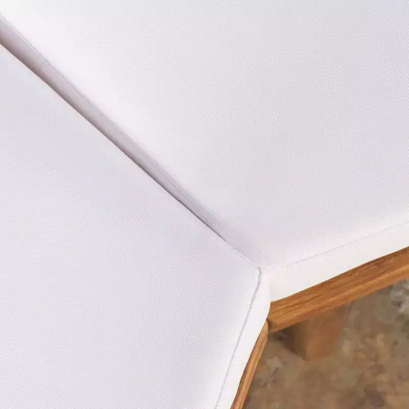 Ensemble de canapé d'angle d'extérieur 4 pièces en acacia Hillcrest, forme en V – Naturel/Blanc – Christopher Knight Home