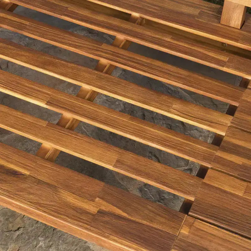 Ensemble de canapé d'angle d'extérieur 4 pièces en acacia Hillcrest, forme en V – Naturel/Blanc – Christopher Knight Home