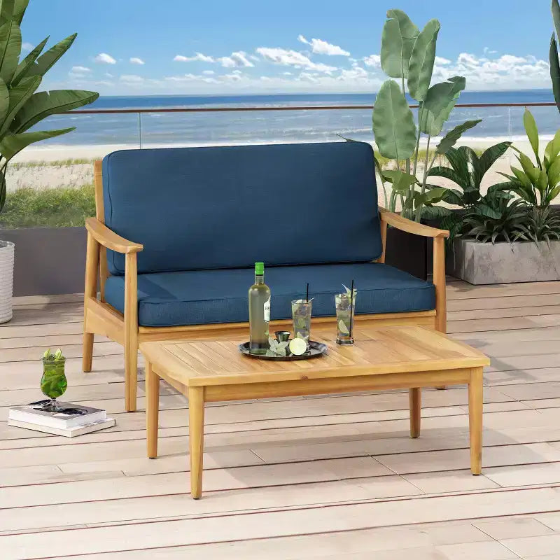 Ensemble causeuse 2 places et table basse en bois d'acacia Willowbrook : Mobilier d'extérieur – Christopher Knight Home