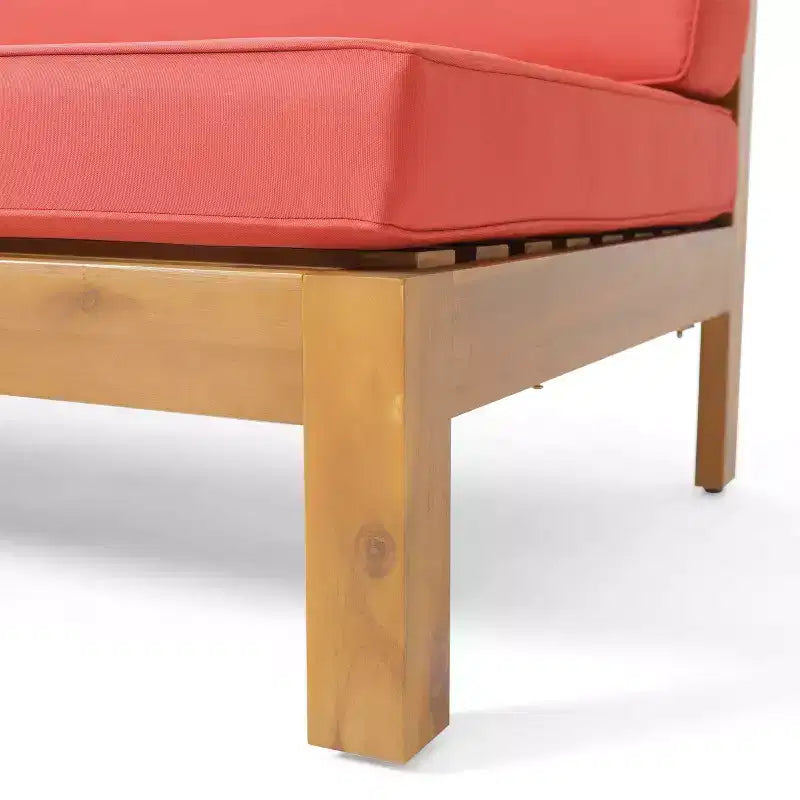 Canapé deux places en bois d'acacia d'extérieur Brava, bras gauche et table basse avec coussin Teck/Rouge - Christopher Knight Home : Ensemble de patio moderne rustique