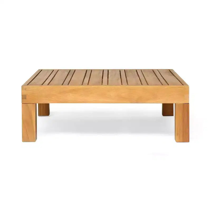 Canapé deux places en bois d'acacia d'extérieur Brava, bras gauche et table basse avec coussin Teck/Rouge - Christopher Knight Home : Ensemble de patio moderne rustique