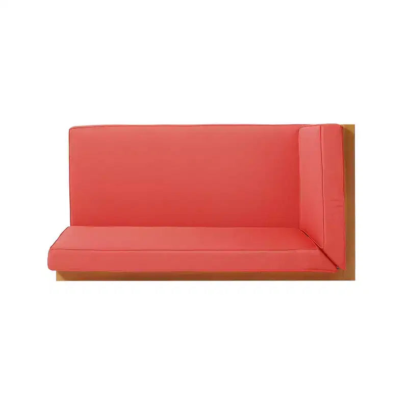 Canapé deux places en bois d'acacia d'extérieur Brava, bras gauche et table basse avec coussin Teck/Rouge - Christopher Knight Home : Ensemble de patio moderne rustique