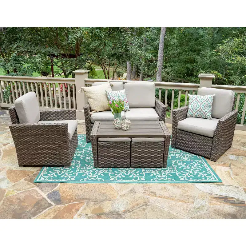 Salon de jardin 6 places en osier Newton Leisure Made avec coussins en tissu beige