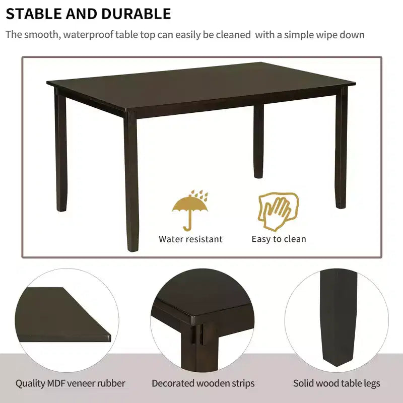 Ensemble de salle à manger rectangulaire 6 pièces en bois Whisen avec 4 chaises en tissu et un banc
