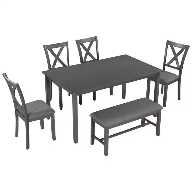 Ensemble de salle à manger rectangulaire 6 pièces en bois Whisen avec 4 chaises en tissu et un banc