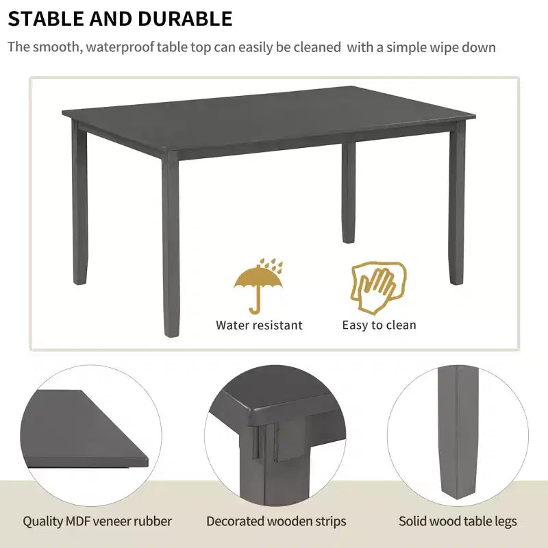 Ensemble de salle à manger rectangulaire 6 pièces en bois Whisen avec 4 chaises en tissu et un banc