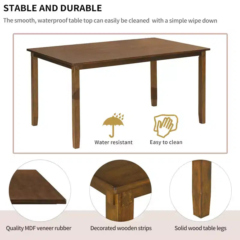 Ensemble de salle à manger rectangulaire 6 pièces en bois Whisen avec 4 chaises en tissu et un banc