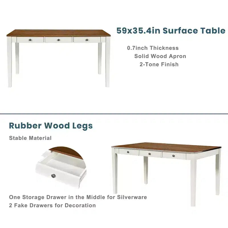 Ensemble de table à manger en bois 6 pièces Whisen Mid-Century avec 4 chaises rembourrées et un banc