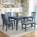 Whisen Mid-Century 6-Piece Wood Dining Table Set with 4 Upholstered Chairs and Bench