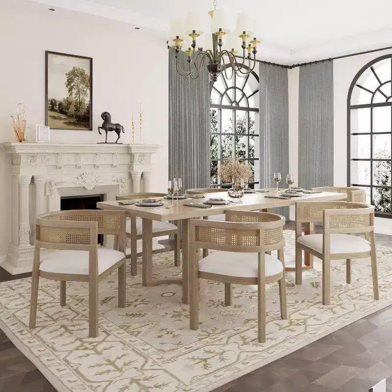 Christopher Knight Home Lythor, ensemble de salle à manger 7 pièces en cannage et hévéa avec rembourrage