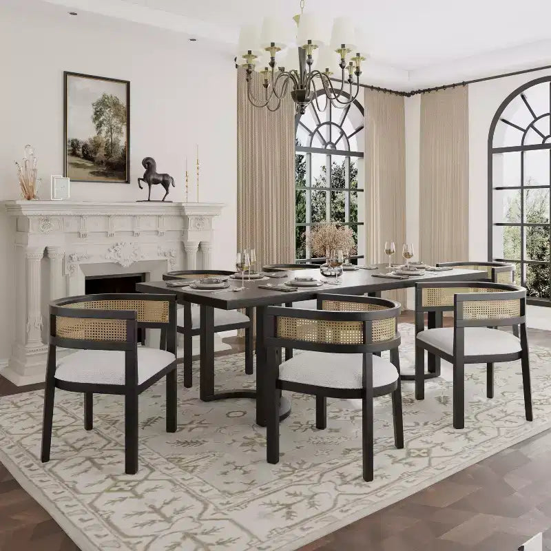 Christopher Knight Home Lythor, ensemble de salle à manger 7 pièces en cannage et hévéa avec rembourrage