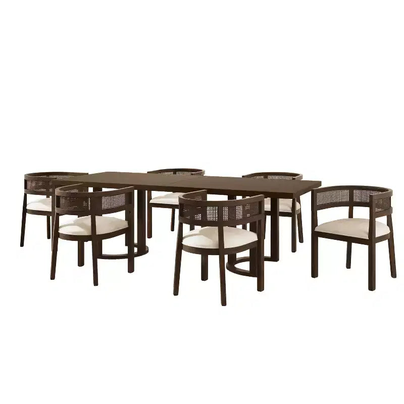 Christopher Knight Home Lythor, ensemble de salle à manger 7 pièces en cannage et hévéa avec rembourrage