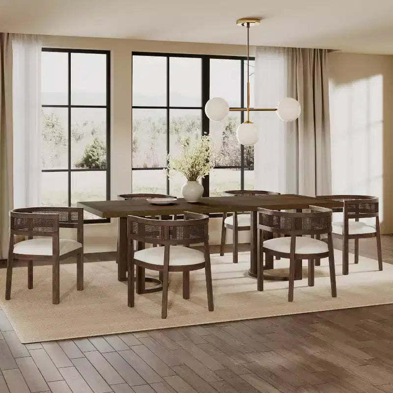 Christopher Knight Home Lythor, ensemble de salle à manger 7 pièces en cannage et hévéa avec rembourrage