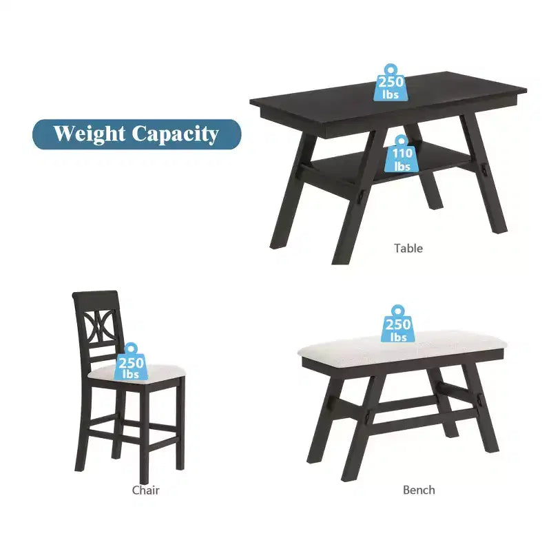 Ensemble de table à manger Whisen Rustic 6 pièces à hauteur de comptoir avec banc et 4 chaises rembourrées