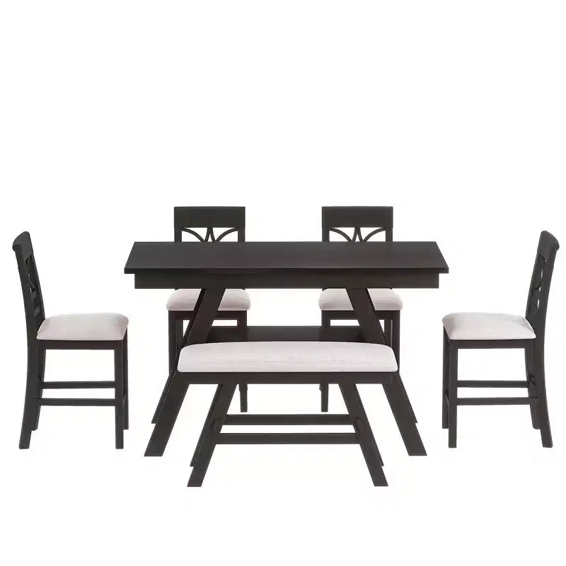 Ensemble de table à manger Whisen Rustic 6 pièces à hauteur de comptoir avec banc et 4 chaises rembourrées