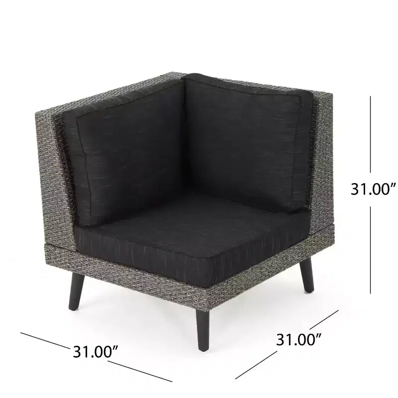 GDFStudio Hensley Salon de jardin en osier 5 places en forme de V avec coussins, noir mélangé/gris foncé