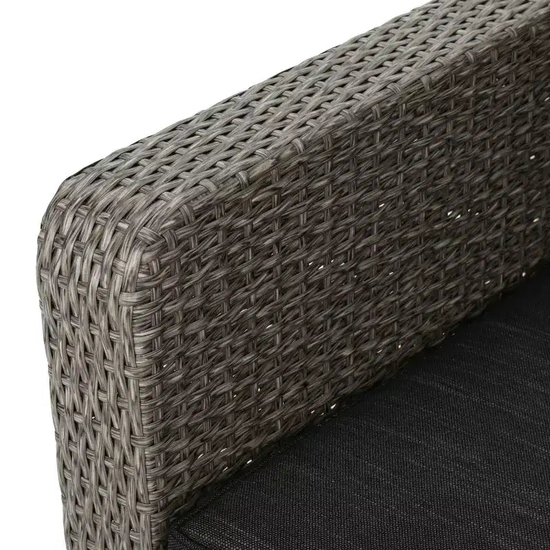 GDFStudio Hensley Salon de jardin en osier 5 places en forme de V avec coussins, noir mélangé/gris foncé