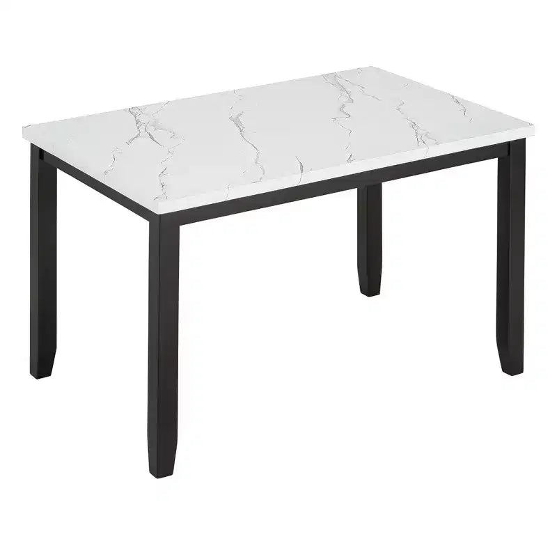 Ensemble de salle à manger 5 pièces avec table à manger en faux marbre, 4 chaises de salle à manger épaisses et rembourrées, gris/blanc - ModernLuxe