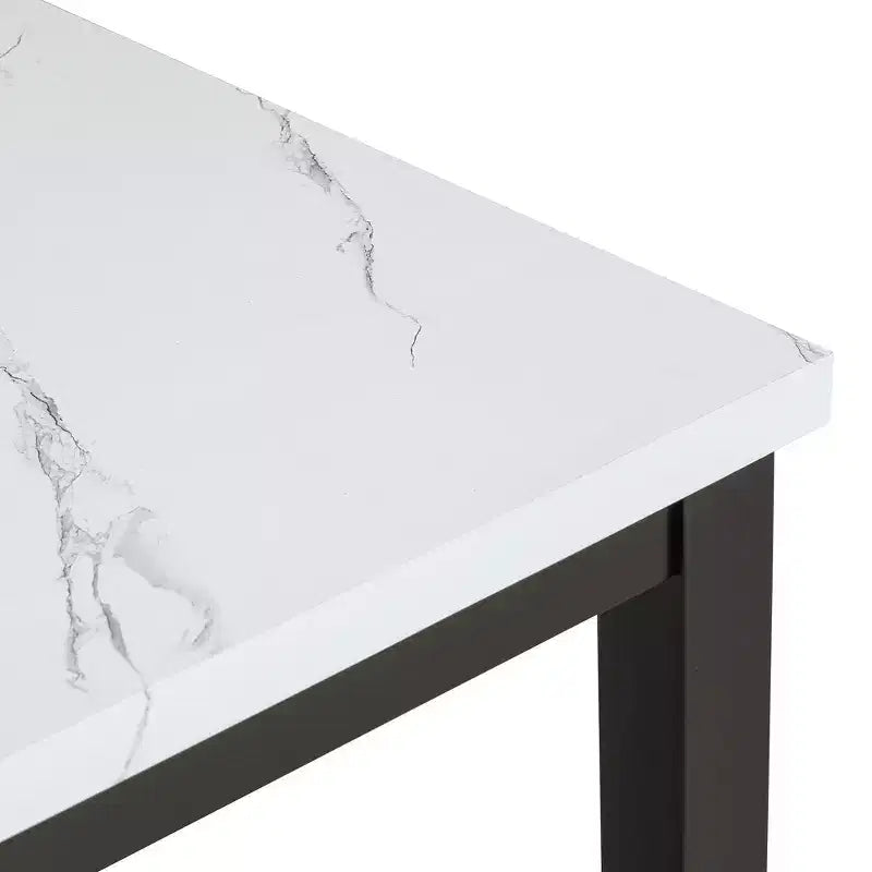 Ensemble de salle à manger 5 pièces avec table à manger en faux marbre, 4 chaises de salle à manger épaisses et rembourrées, gris/blanc - ModernLuxe