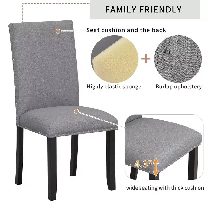 Ensemble de salle à manger 5 pièces avec table à manger en faux marbre, 4 chaises de salle à manger épaisses et rembourrées, gris/blanc - ModernLuxe