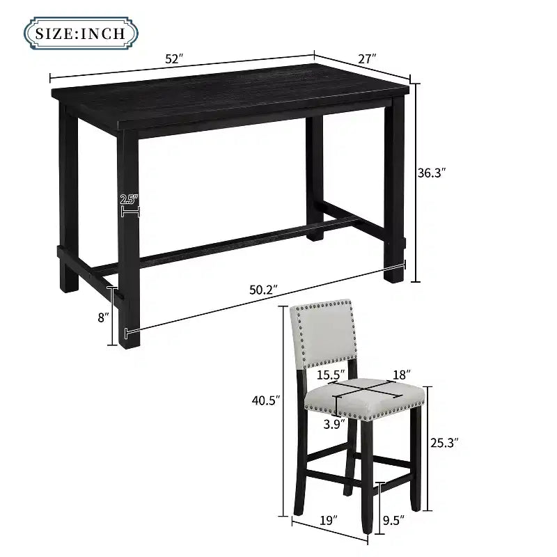 Ensemble de salle à manger 5 pièces à hauteur de comptoir, avec table de salle à manger classique et 4 chaises de salle à manger rembourrées, finition bois naturel/espresso - ModernLuxe