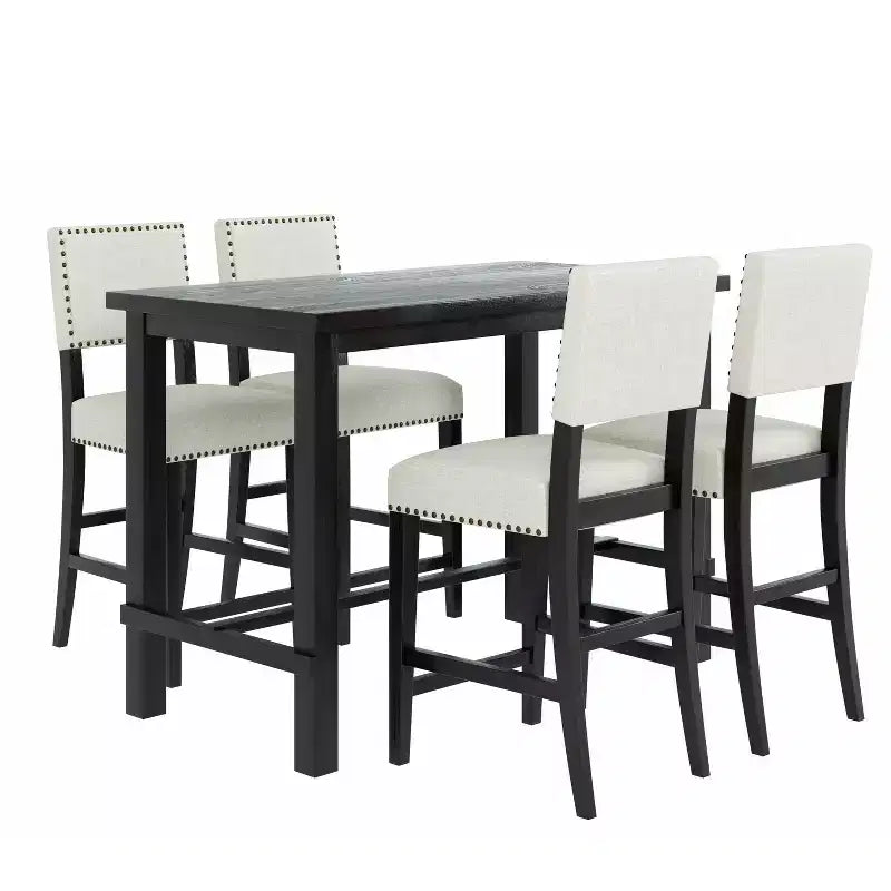 Ensemble de salle à manger 5 pièces à hauteur de comptoir, avec table de salle à manger classique et 4 chaises de salle à manger rembourrées, finition bois naturel/espresso - ModernLuxe