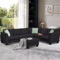 Whisen Minimalist Style L-shaped Modular Sectional Sofa, Living Room Set Includes Ottoman and Pillows