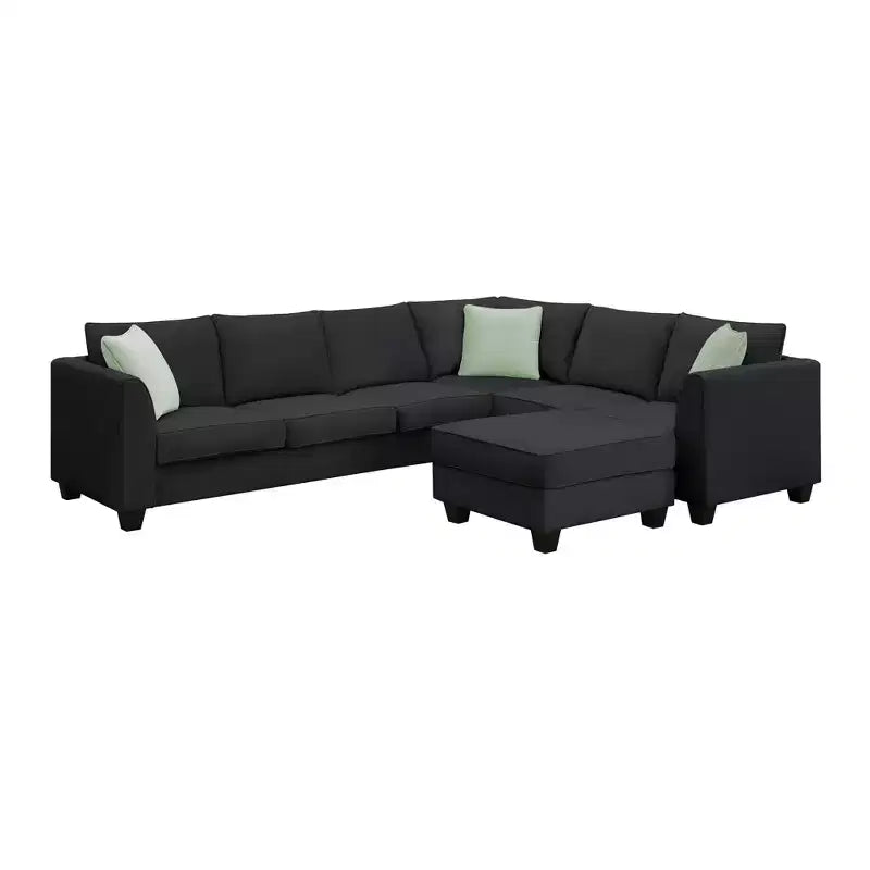 Canapé sectionnel modulaire en forme de L, style minimaliste Whisen, ensemble de salon comprenant un pouf et des coussins