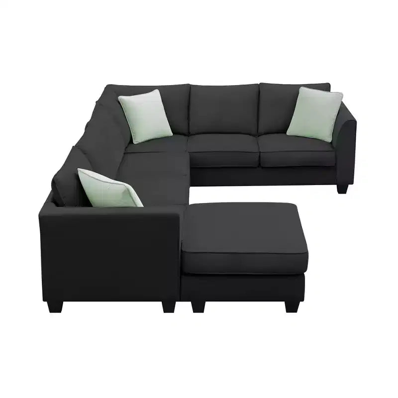 Canapé sectionnel modulaire en forme de L, style minimaliste Whisen, ensemble de salon comprenant un pouf et des coussins