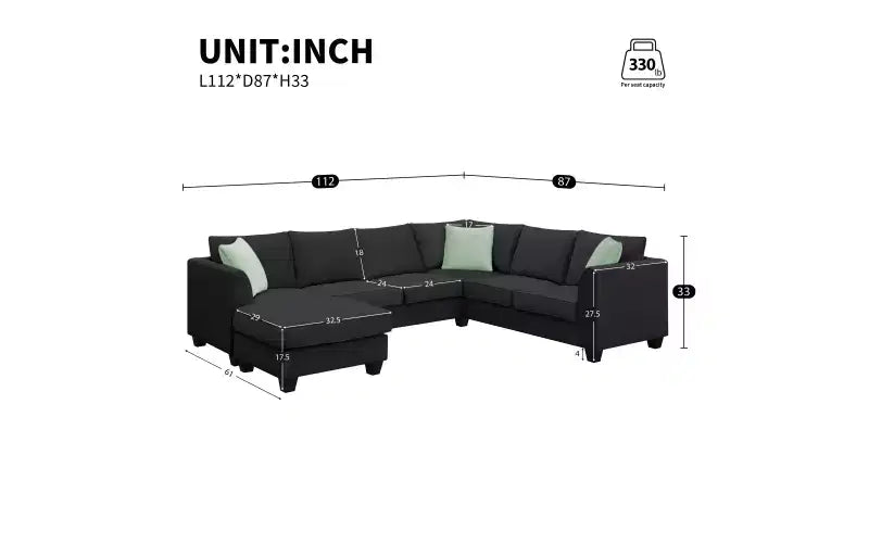 Canapé sectionnel modulaire en forme de L, style minimaliste Whisen, ensemble de salon comprenant un pouf et des coussins