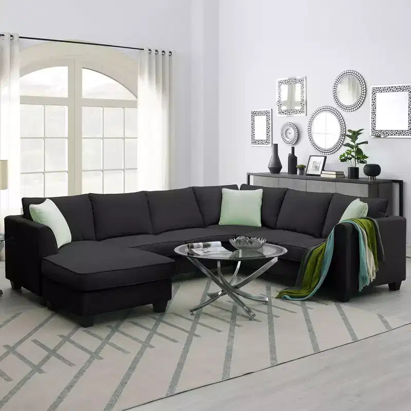 Canapé sectionnel modulaire en forme de L, style minimaliste Whisen, ensemble de salon comprenant un pouf et des coussins