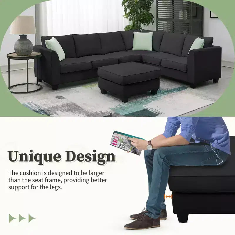 Canapé sectionnel modulaire en forme de L, style minimaliste Whisen, ensemble de salon comprenant un pouf et des coussins