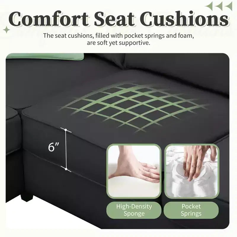 Canapé sectionnel modulaire en forme de L, style minimaliste Whisen, ensemble de salon comprenant un pouf et des coussins