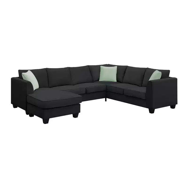Canapé sectionnel modulaire en forme de L, style minimaliste Whisen, ensemble de salon comprenant un pouf et des coussins