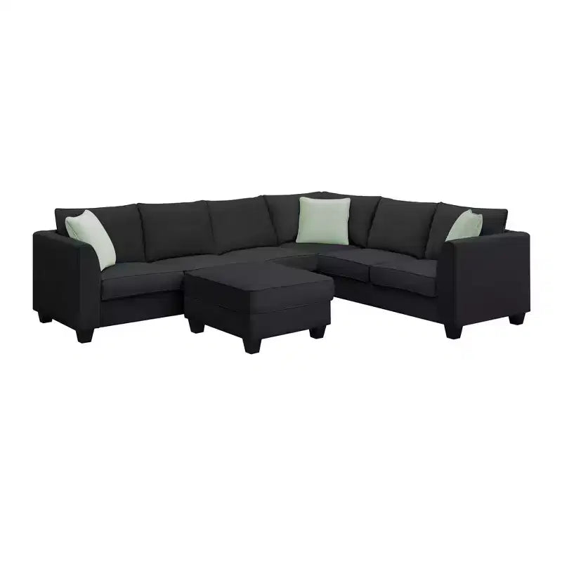 Canapé sectionnel modulaire en forme de L, style minimaliste Whisen, ensemble de salon comprenant un pouf et des coussins