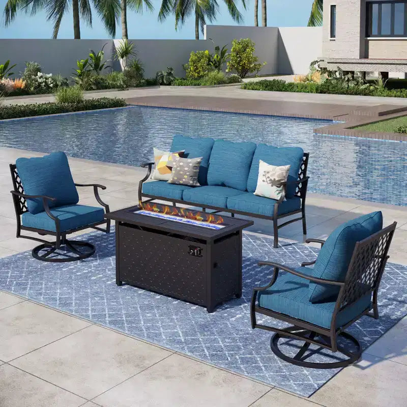 Captiva Designs Ensemble de salon de jardin 4 pièces avec braséro et fauteuils pivotants pour jardin, piscine, terrasse
