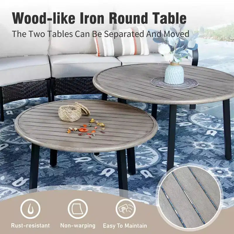 Captiva Designs Salon de jardin demi-lune 8 pièces avec 2 tables rondes pour jardin, bord de piscine, balcon, arrière-cour
