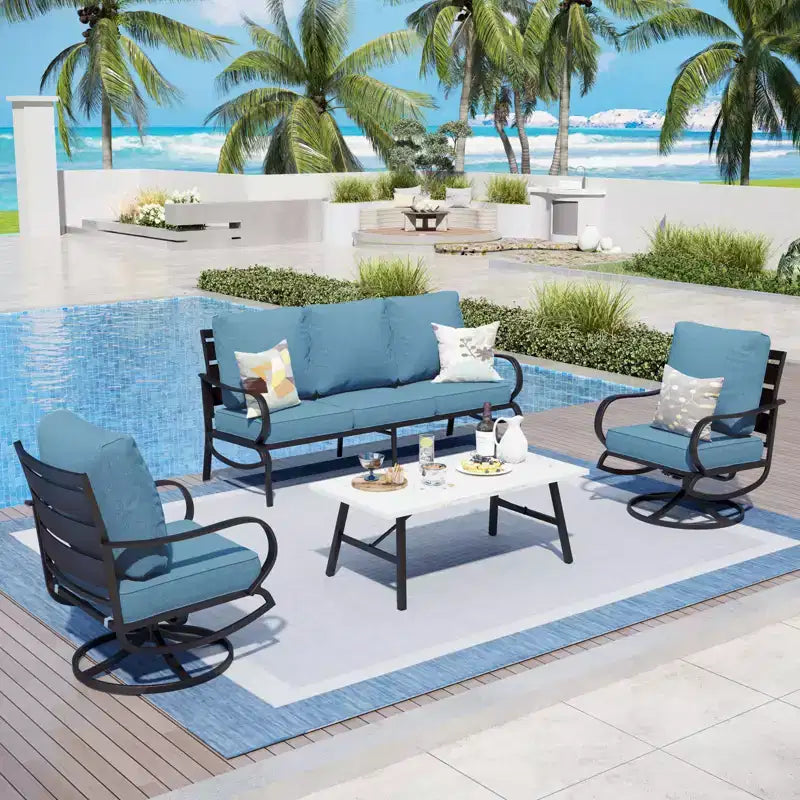 Captiva Designs, ensemble de conversation 4 pièces en métal pour patio, avec fauteuils pivotants, pour jardin, véranda, arrière-cour.