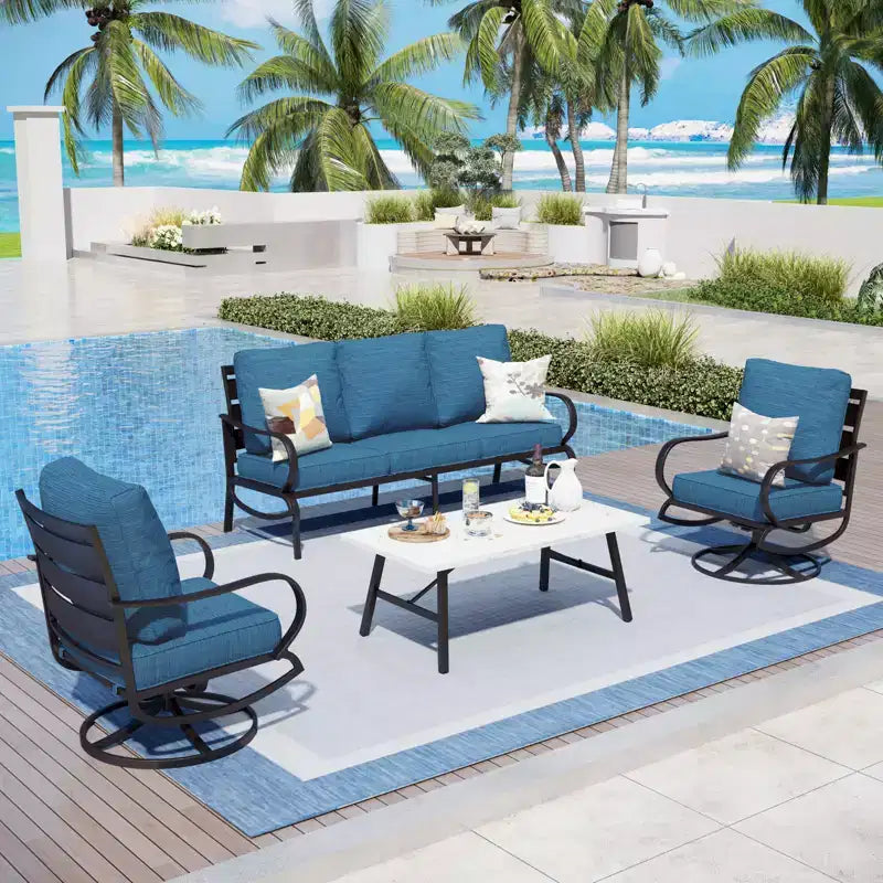 Captiva Designs, ensemble de conversation 4 pièces en métal pour patio, avec fauteuils pivotants, pour jardin, véranda, arrière-cour.