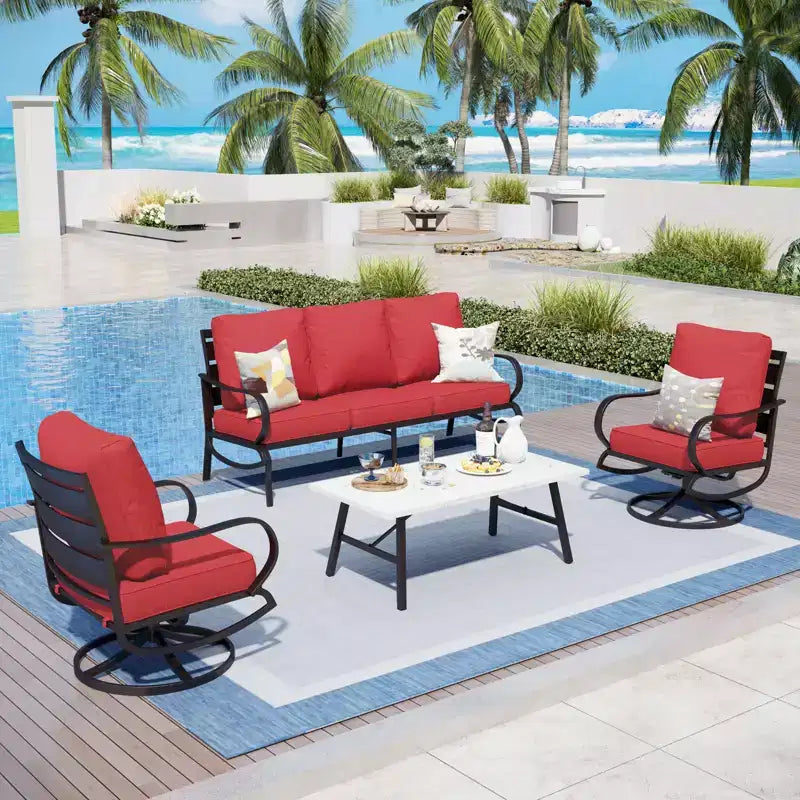 Captiva Designs, ensemble de conversation 4 pièces en métal pour patio, avec fauteuils pivotants, pour jardin, véranda, arrière-cour.