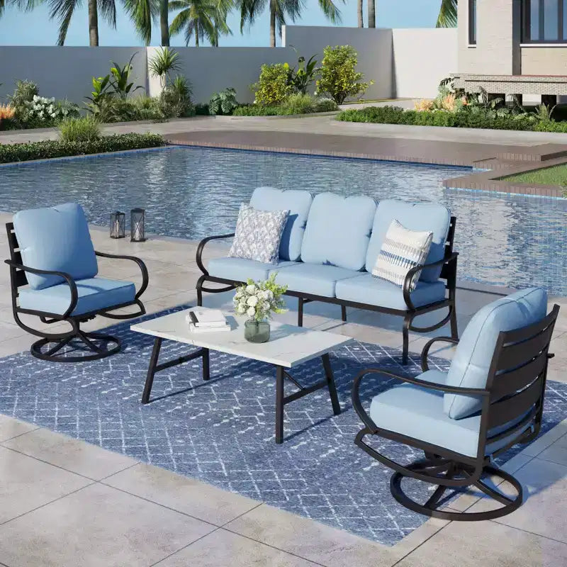 Captiva Designs, ensemble de conversation 4 pièces en métal pour patio, avec fauteuils pivotants, pour jardin, véranda, arrière-cour.