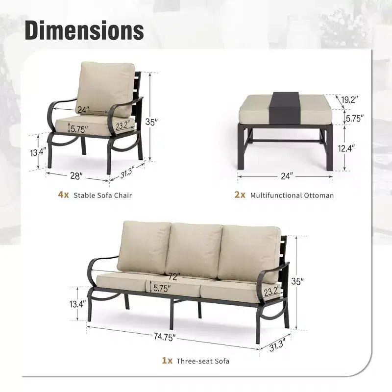 Ensemble de conversation de 7 meubles de patio en métal Captiva Designs avec fauteuils pour jardin, porche ou arrière-cour