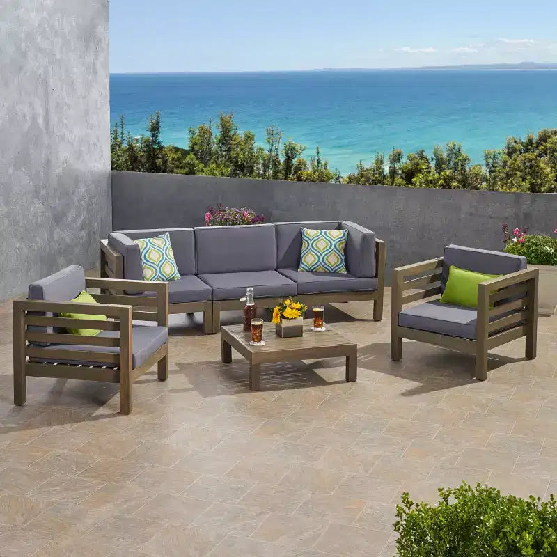 Christopher Knight Home Kaena Ensemble de conversation d'extérieur 5 places en bois d'acacia et fauteuil club avec coussins