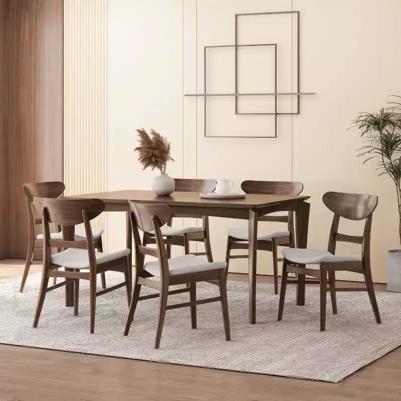 Ensemble de salle à manger 7 pièces en bois et tissu Amesbury Christopher Knight Home