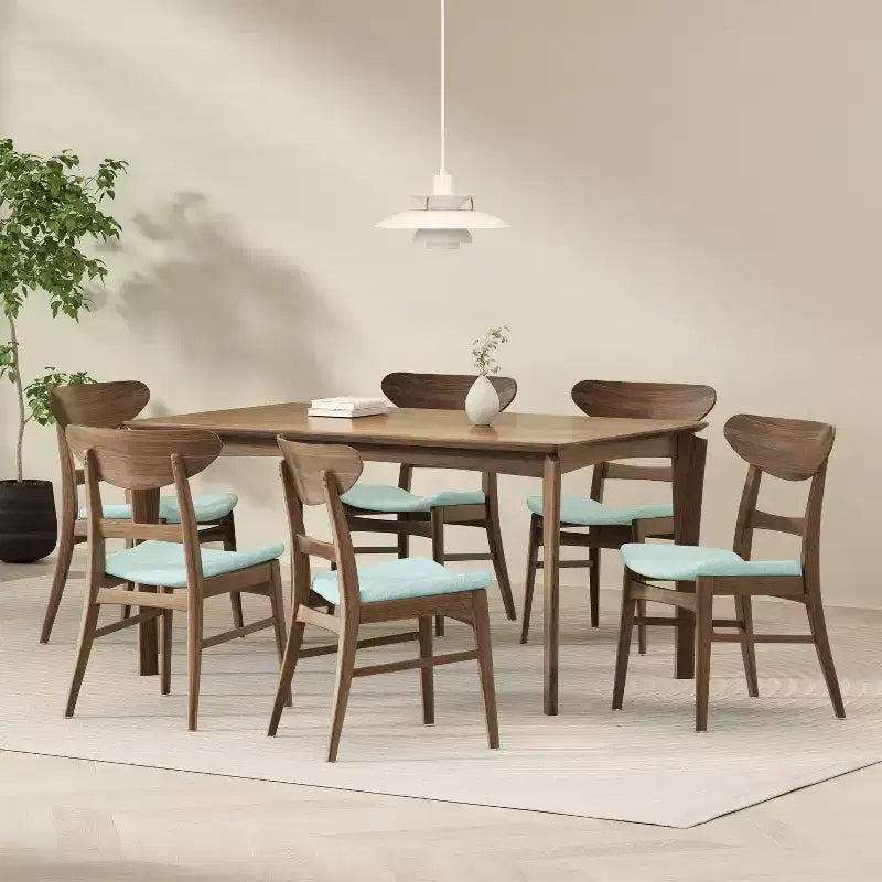 Ensemble de salle à manger 7 pièces en bois et tissu Amesbury Christopher Knight Home