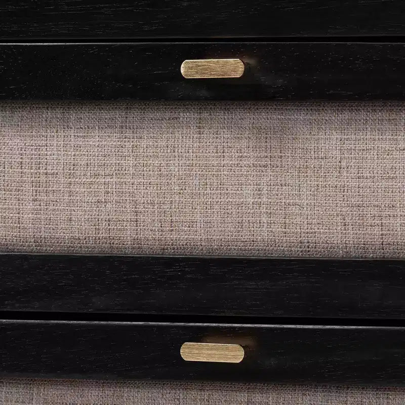 Ensemble de chambre 4 pièces Shirin queen en tissu beige et bois noir de style milieu de siècle Baxton Studio