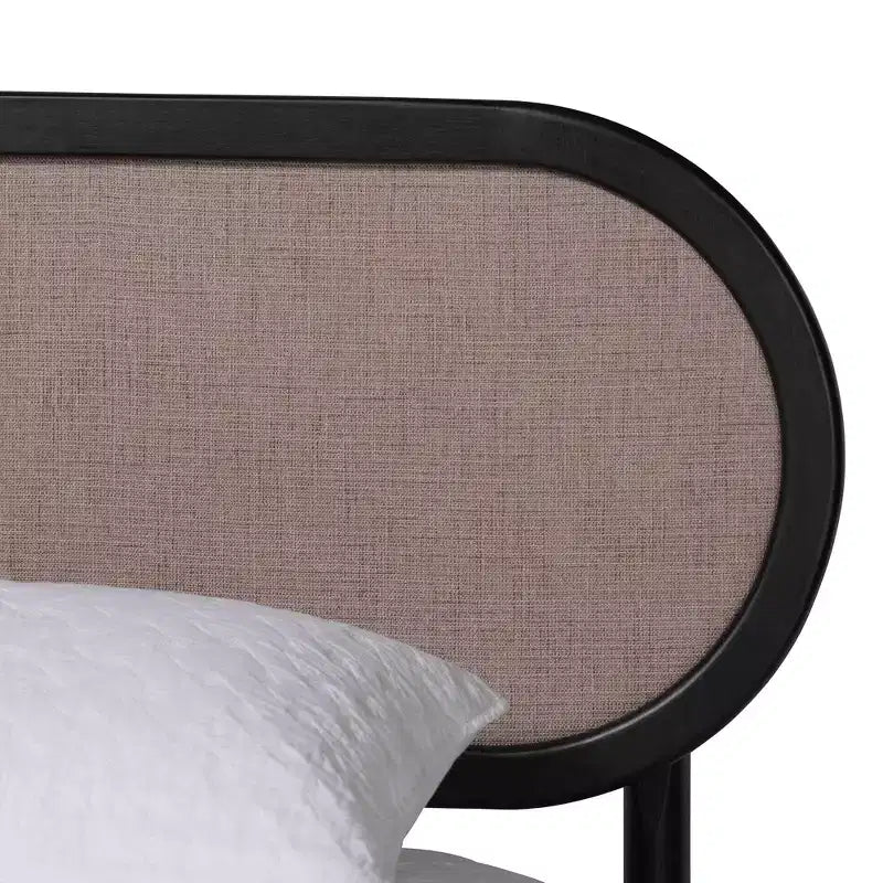 Ensemble de chambre 4 pièces Shirin queen en tissu beige et bois noir de style milieu de siècle Baxton Studio